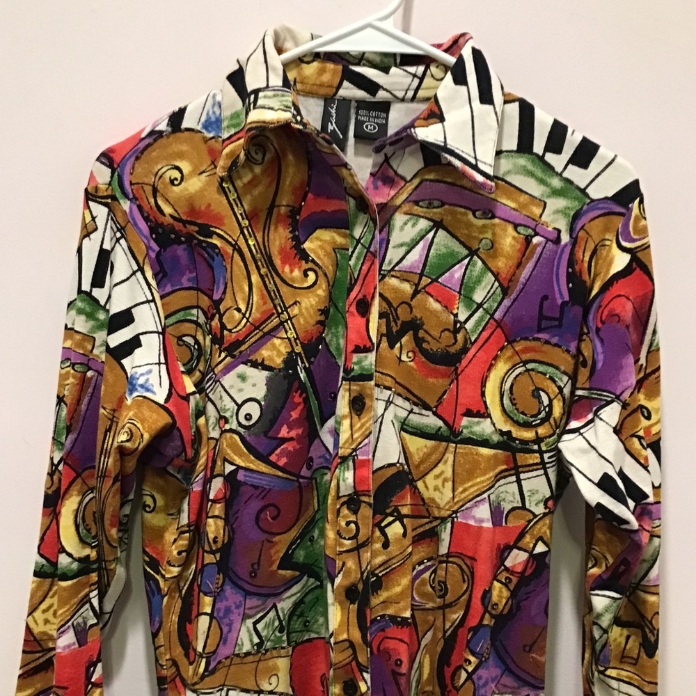 Mulit Colorful Musical print button down shirt
